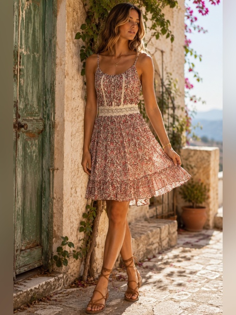 WallFlower Floral Lace Trim Sundress XS Boho Cottagecore Euro Summer